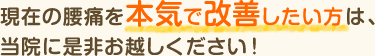 現在の腰痛を本気で改善したい方は、当院にぜひお越しください！